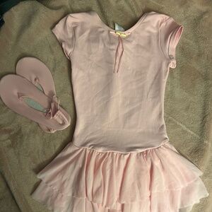 EUC Girls ballet set - Mondor bodysuit, size 8-10, So Danca slippers size 1 M